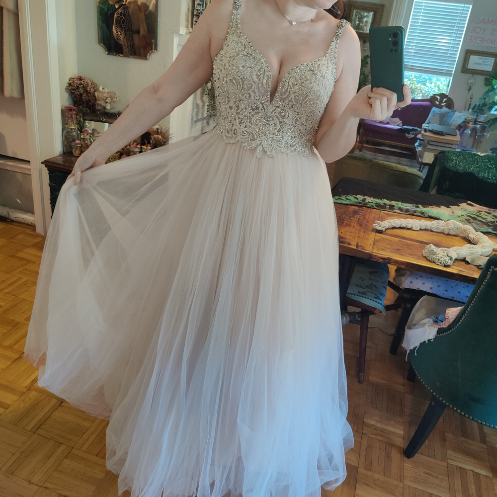 Essence of Australia Champagne & Cream Wedding Gown, Tulle Bridal Dress